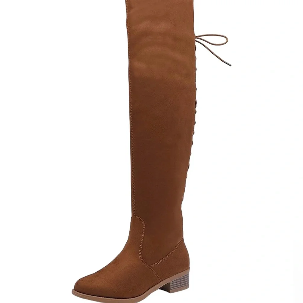 Women's Over The Knee Boot Lace Up Tight High Boots Side Zip Block Heel Booties